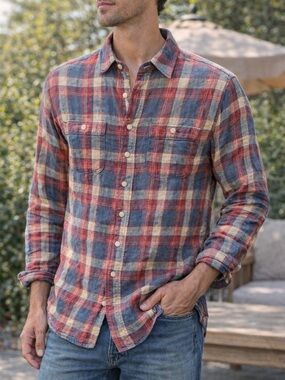 Ralph Lauren Double RL Button Up Plaid Linen Shirt Men’s Small